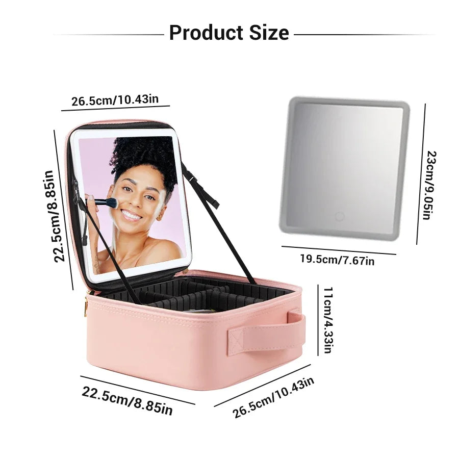 LED Lighted Travel Makeup Bag with Mirror