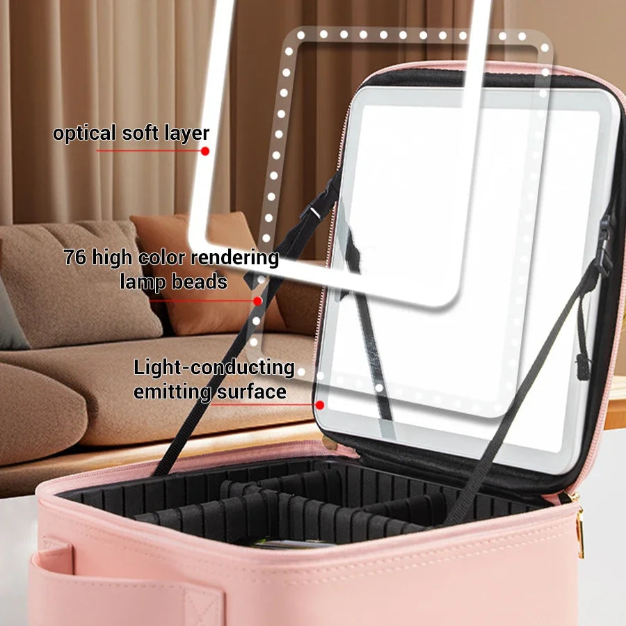 LED Lighted Travel Makeup Bag with Mirror