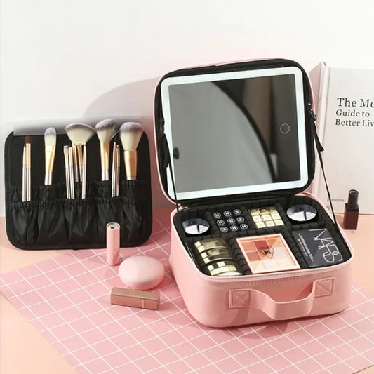 LED Lighted Travel Makeup Bag with Mirror
