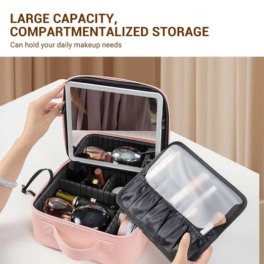 LED Lighted Travel Makeup Bag with Mirror