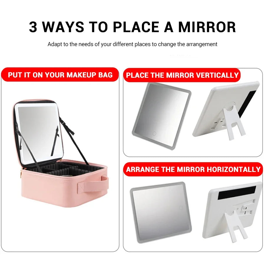 LED Lighted Travel Makeup Bag with Mirror