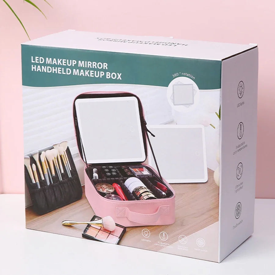 LED Lighted Travel Makeup Bag with Mirror