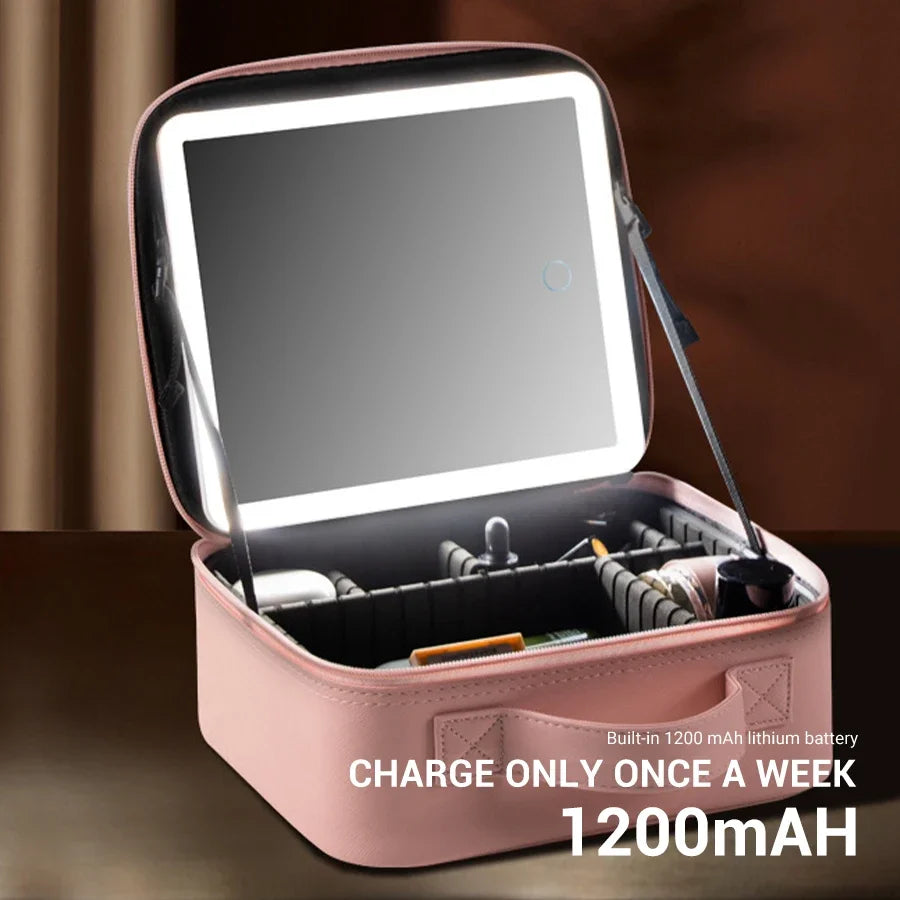 LED Lighted Travel Makeup Bag with Mirror