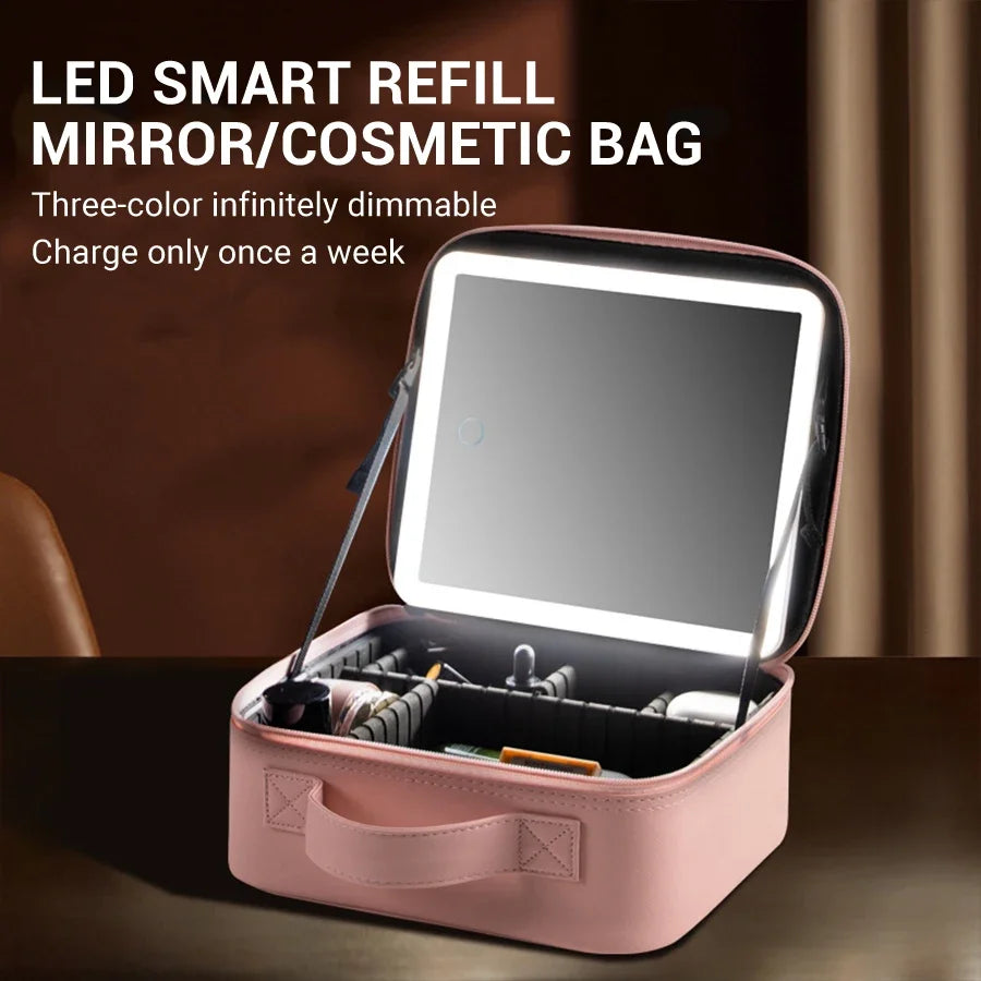 LED Lighted Travel Makeup Bag with Mirror